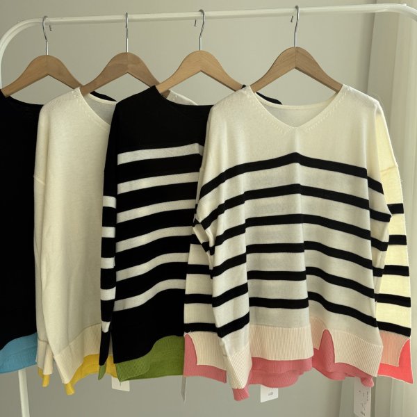 画像2: ●年末年始限定SALE●【12/28 LIVEアイテム】●配色デザインVネックニット（メーカー確認後確保） (2)