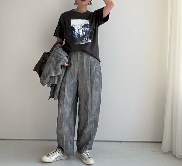 画像2: ●期間限定/ご予約10倍ポイント●【1/17 LIVE】リネンミックスピンストライプバレルパンツ（セットアップ可能）（予約/4-5） (2)
