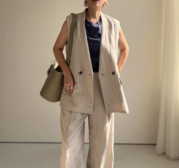 画像9: ●期間限定/ご予約10倍ポイント●【1/17 LIVE】リネンミックスピンストライプバレルパンツ（セットアップ可能）（予約/4-5） (9)