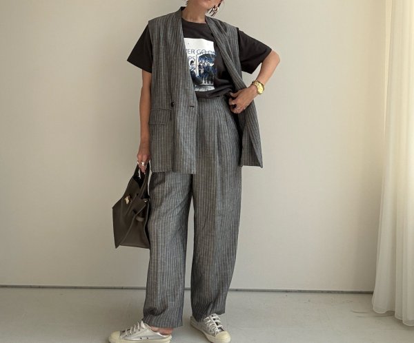 画像5: ●期間限定/ご予約10倍ポイント●【1/17 LIVE】リネンミックスピンストライプジレ（セットアップ可能）（予約/4-5） (5)