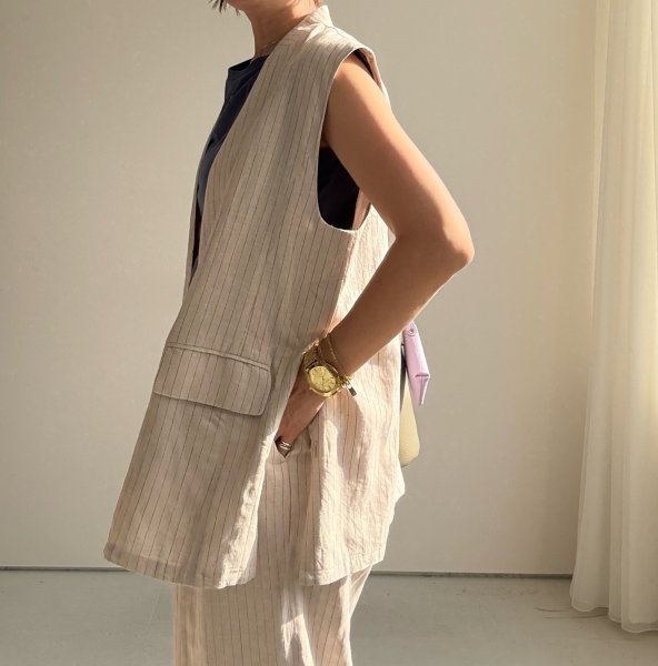 画像7: ●期間限定/ご予約10倍ポイント●【1/17 LIVE】リネンミックスピンストライプジレ（セットアップ可能）（予約/4-5） (7)