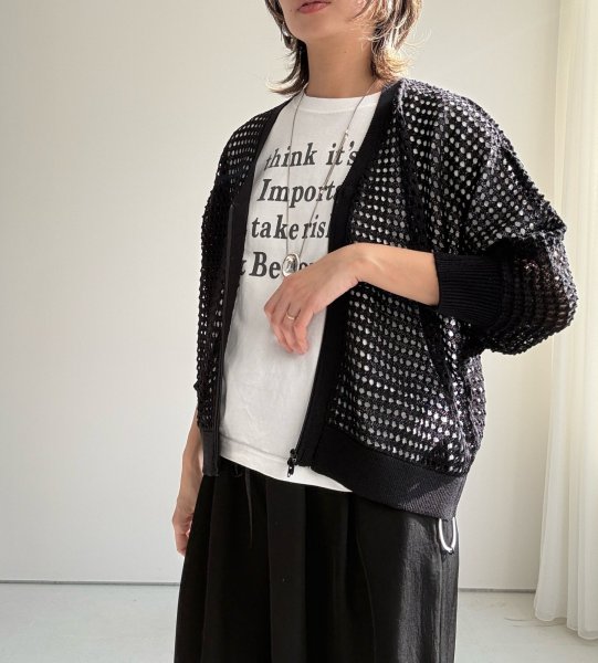画像2: ●期間限定/ご予約10倍ポイント●【1/17 LIVE】ハーフスリーブメッシュカーディガン（予約/4-5） (2)