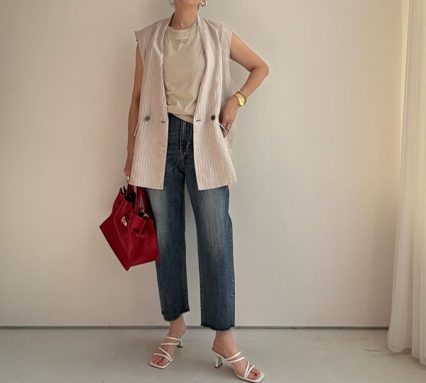 画像12: ●期間限定/ご予約10倍ポイント●【1/17 LIVE】リネンミックスピンストライプジレ（セットアップ可能）（予約/4-5） (12)