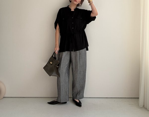 画像5: ●期間限定/ご予約10倍ポイント●【1/17 LIVE】リネンミックスピンストライプバレルパンツ（セットアップ可能）（予約/4-5） (5)