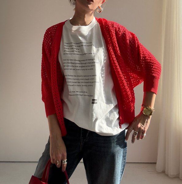 画像5: ●期間限定/ご予約10倍ポイント●【1/17 LIVE】ハーフスリーブメッシュカーディガン（予約/4-5） (5)