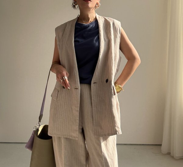 画像10: ●期間限定/ご予約10倍ポイント●【1/17 LIVE】リネンミックスピンストライプジレ（セットアップ可能）（予約/4-5） (10)