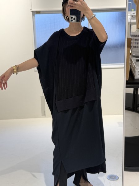 画像1: ●期間限定/ご予約10倍ポイント●【1/19 ayane】ニットドッキングドルマンワンピース（予約/4-5） (1)