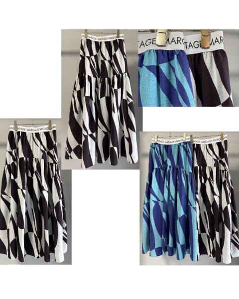 画像1: ●期間限定/ご予約5倍ポイント●【1/24 Margaux vintage】ロゴウエストジオメトリックスカート（予約/4-5） (1)