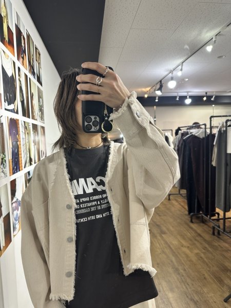 画像1: ●期間限定/ご予約10倍ポイント●【1/26 PRIORITY】デニムノーカラークロップドシャツ（予約/6-7） (1)
