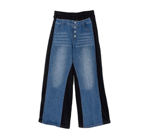 画像1: ●2/1までの期間限定販売●ご予約5倍ポイント【1/30 LIVEアイテム】●ヒップが76cmに見えちゃう？デニムドッキングスエットパンツ（予約/3） (1)