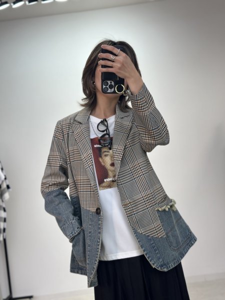 画像2: ●2/1までの期間限定販売●【1/30 LIVEアイテム】●デニムドッキングチェックジャケット（メーカー確認後確保） (2)