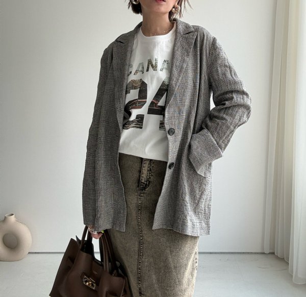 画像5: ●【3/16 LIVEアイテム】●リネンミックスブラウンチェックジャケット (5)