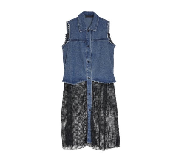 画像1: ●期間限定ご予約5倍ポイント●【3/25LIVEアイテム】デニムメッシュ切替ジレワンピ（予約/5月） (1)