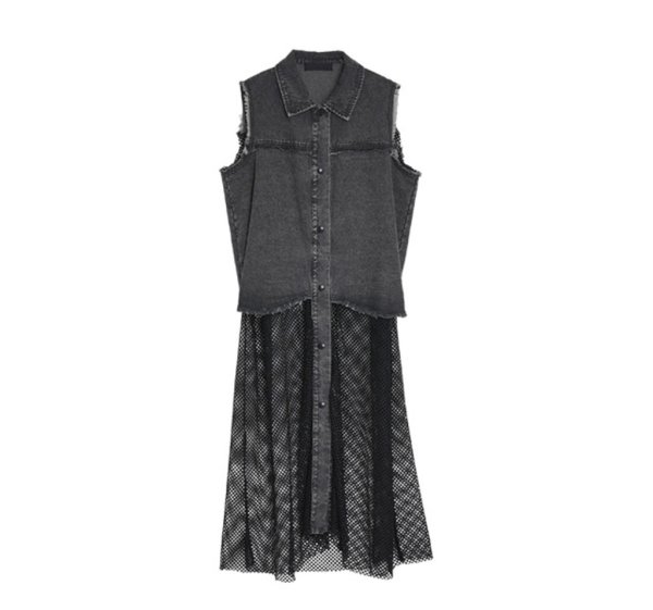 画像2: ●期間限定ご予約5倍ポイント●【3/25LIVEアイテム】デニムメッシュ切替ジレワンピ（予約/5月） (2)