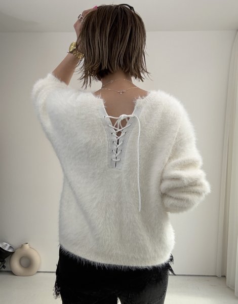 画像9: ●期間限定●ご予約10倍ポイント●【4/11LIVEアイテム】2WAYシャギーレースアップニット（予約/9-10月） (9)