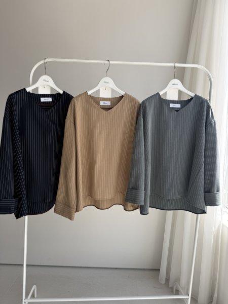 画像13: ●期間限定●ご予約10倍ポイント●【4/11LIVEアイテム】ピンストライプVネックプルオーバー（予約/8-9月） (13)