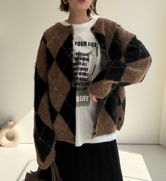 画像1: ●期間限定●ご予約10倍ポイント●【4/11LIVEアイテム】アーガイル2WAYニットカーディガン（予約/9-10月） (1)