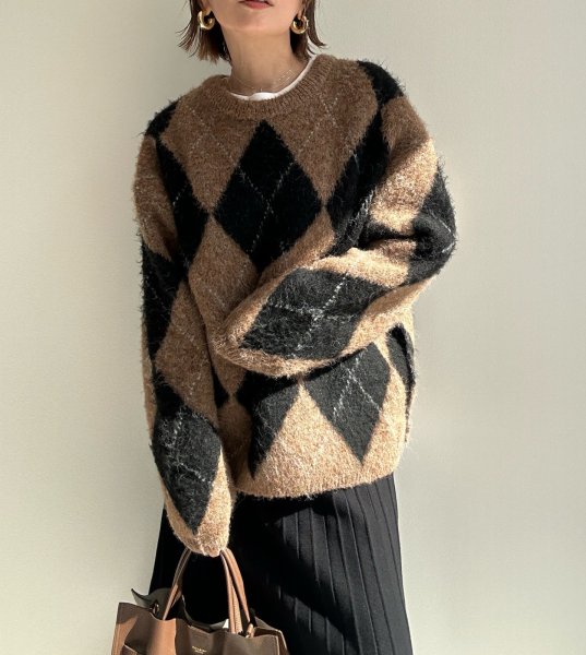 画像2: ●期間限定●ご予約10倍ポイント●【4/11LIVEアイテム】アーガイル2WAYニットカーディガン（予約/9-10月） (2)