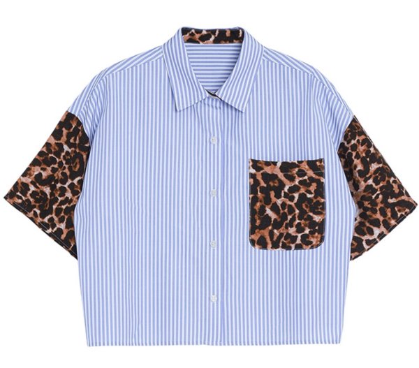 画像1: ●期間限定●ご予約5倍ポイント●【4/28 LIVEアイテム】●ストライプ×レオパードデザインシャツ（予約/6月） (1)