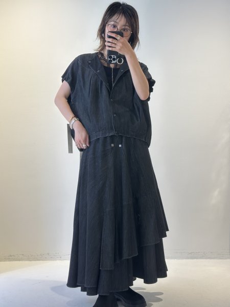 画像2: ●期間限定●ご予約5倍ポイント● ayane 【5/18 LIVEアイテム】ダンガリーノーカラーフレンチスリーブブラウス（予約/8-9月） (2)
